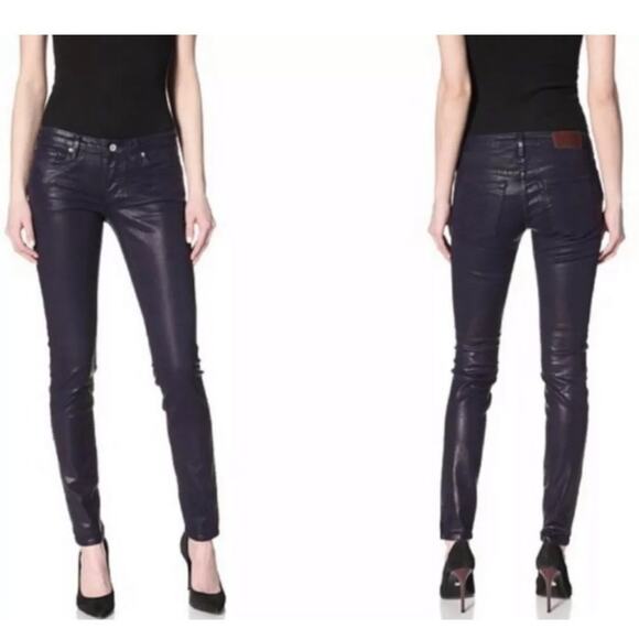 LEVIS MADE & CRAFTED NAVY BLUE GLAZED COTTON JEANS 25 - Picture 2 of 8